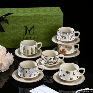 Custom Stainless Steel Ceramic Arabic Floral Coffee Cup Saucer Set Handcrafted Retro Design 400ml Capacity for Promotional - Product Image 4