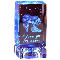Base lumineuse rotative en cristal personnalisée en gros, rose en verre cristal LED gravée au laser, cube en cristal 3D, cadeaux de mariage pour invités
