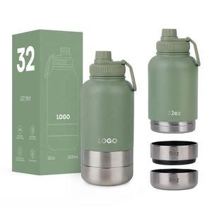 Leakproof Insulated Stainless Steel 3-in-1 Portable Durable <b>Food</b> Grade Dog Water Bottle with Bowls 32oz - Product Image 2