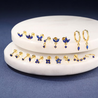 Vente en gros S925 Sterling Silver Flat Back Stud Boucles d'oreilles Lapis Lazuli naturel Piercing pour femmes Bijoux à la mode avec pierre de Zircon