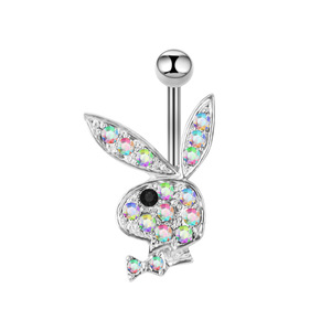 YW Femmes Adorable Lapin Dessin Animé En Acier Inoxydable <span class=keywords><strong>Nombril</strong></span> Anneau Asscher Coupe Diamant Zircon Dangling <span class=keywords><strong>Nombril</strong></span> <span class=keywords><strong>Piercing</strong></span> Cadeau - Product Image 3