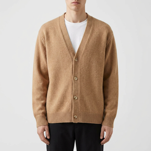 Premium Woolen <strong>Cardigan</strong> <strong>Men's</strong> V-Neck Knitted Sweater Old Money Style Retro Camel Pullover for High-end Boutique - Product Image 1