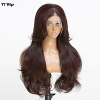 Swiss Lace 13x6 Futura Cheveux Synthétiques Lace Front Perruque Longue 33 # Brun Corps Vague Résistant À La Chaleur Sans Colle Demi Main Attachée Perruque Femme