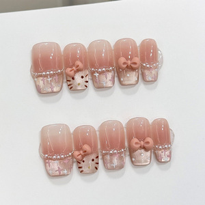 <span class=keywords><strong>Uñas</strong></span> Postizas <span class=keywords><strong>de</strong></span> ABS con Diseño <span class=keywords><strong>de</strong></span> <span class=keywords><strong>Hello</strong></span> <span class=keywords><strong>Kitty</strong></span>, Color Rosa Nude Cuadrado Francés con Lazo, Reutilizables, 30 Piezas - Product Image 2