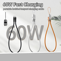 Câble USB-C court portable ASPOR 20 cm, câble de données Type-C vers Type-C à charge rapide PD 60W, cordon de téléphone portable 2-en-1