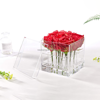 Boîte à fleurs en acrylique transparent de luxe avec forme rectangulaire sculptée pour boîte à roses 9 roses