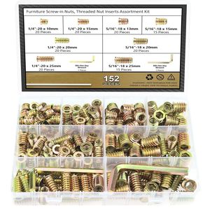 Baiguluo Furniture Screw In Nuts Threaded Insert Assortment 152pcs Set Zinc Plated Alloy Steel Grade A Standard - Product Image 1