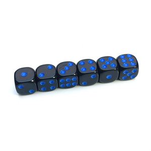 Dados de Plástico Negros Personalizados al por Mayor, D6 de 16 mm con Puntos Azules, Accesorios de Juego para Educación y Enseñanza - Product Image 2
