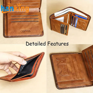 Ehanking Men's Vintage Leather <b>Wallet</b> Card <b>Holder</b> Retro Thin Short Multi Function ID Credit Blocking <b>Wallet</b> Great Quality - Product Image 3