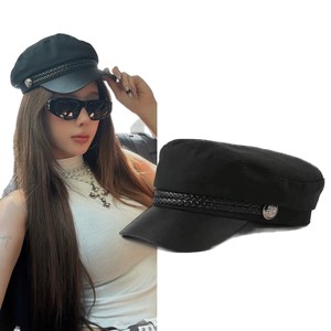 Gorra de Estilo Coreano, Moda Retro Japonesa, Color Azul Marino, para Mujer, Primavera/Otoño, Moderna, Popular en Internet, de Poliéster/Algodón, con Estampado Serigrafiado - Product Image 5
