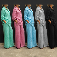 Set Baju Celana Wanita Musim Semi Panas 2026, Pakaian Wanita Kasual Modis Linen Ukuran Besar, Set Dua Potong Pakaian Wanita