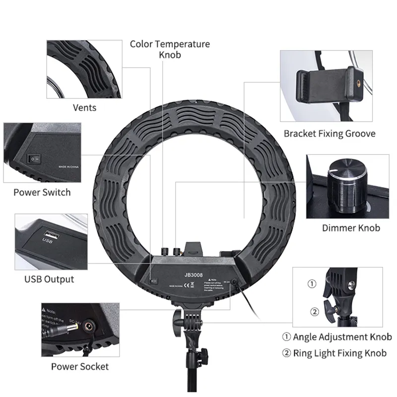 Travor-anneau lumineux LED avec trépied, Kit de lampe annulaire, miroir cosmétique pour la photographie de Portrait