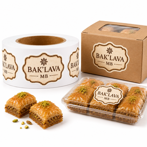 Artisan Baklava Labels for Mediterranean Dessert Packaging Elegant Pastry Roll Stickers and Custom Food Labels for Sweets