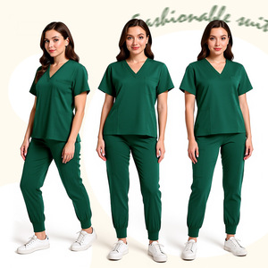 Women V Neck Scrub Suit Set Moisture Wicking Hospital Uniforms Split Set Woven Fabric S XXL - Product Image 2