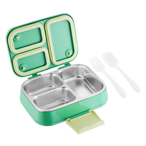 Boîte à lunch divisée en acier inoxydable SUS304, boîte bento étanche avec fourchette et cuillère pour le bureau et les pique-niques - Product Image 1