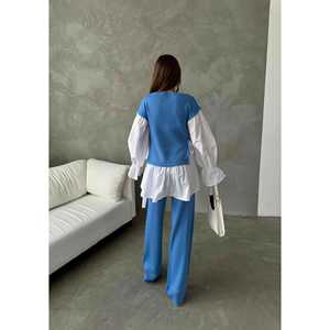 Conjunto de Punto de Lana Otoñal 1503 Camisa con Patrón de Rayas Bordada con Decoración de Bordado e Impresión - Product Image 2