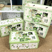 Boîte à courrier rigide en carton vert motif trèfle et ours avec sac cadeau gaufré, ensemble d'emballage imprimé de style japonais écologique