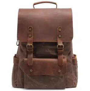 Luxury Brown Horse Crazy Mens Máy Tính Xách Tay Ba Lô Túi Xách Chính Hãng Dầu Sáp Canvas Da Ba Lô Cho Nam