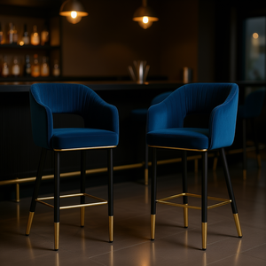 Modern <b>Blue</b> Velvet Upholstered <b>Bar</b> <b>Stools</b> Metal Frame Home <b>Bar</b> Furniture - Product Image 2