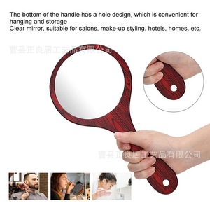 Miroir de maquillage rond en bois avec poignée en bois rouge, miroir de beauté portable pour un usage quotidien - Product Image 3
