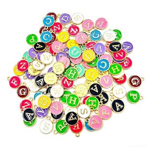 Double Sided Alphabet Enamel Letter Charms Gold Alloy Flat Round Pendant A-Z for DIY <b>Earring</b> Necklace Bracelet Making - Product Image 1