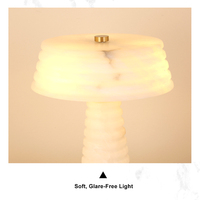 Lampe de bureau en albâtre naturel à texture ondulée, abat-jour champignon, petite base en cuivre, lumière blanc chaud 3000K, chambre à coucher, chevet, salon