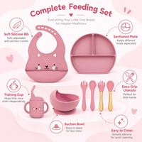 Nouvel Arrivage – Ensemble Assiette et Bol en Silicone pour Bébé, Écologique, Non Toxique, à Forte Adhérence, avec Cuillère et Bavoir d'Alimentation – Idéal Rentrée Scolaire