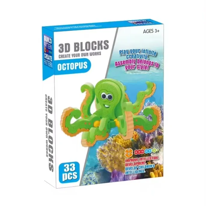 Quebra-cabeça de blocos de animais 3D educacional para crianças, jogo de quebra-cabeça de polvo eva, faça você mesmo, jogo de puzzle