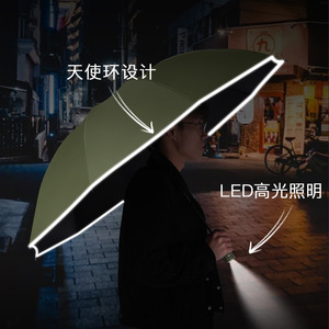 Reverse Umbrella Automatic Foldable Rain And Sun Protection Car Friendly With Reflective Edge LED Light Matcha Green Haze Blue - Product Image 2