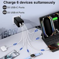 HYTO 150W 6 Ports PD QC 3.0 USB C Chargeur Rapide Adaptateur Mural Charge Super Rapide pour IPhone Samsung Xiaomi Huawei Oneplus OPPO