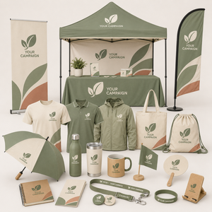 Collection de cadeaux promotionnels pour le marketing d'événements, comprenant une bannière de fond de tente promotionnelle, des articles de boisson, des parapluies, des carnets et des sacs, et une tente d'exposition - Product Image 3