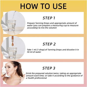 Gouttes autobronzantes personnalisées OEM d'usine 60ml, non collantes, à base de vitamine Bêta-carotène et de Zéaxanthine, complément alimentaire bronzant pour la peau - Product Image 3