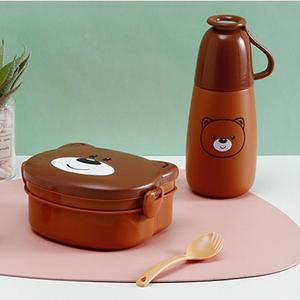 Ensemble de boîtes à lunch et de bouteilles d'eau bento en plastique pour écoliers mignons, allant au micro-ondes et au congélateur, au design ours - Product Image 2