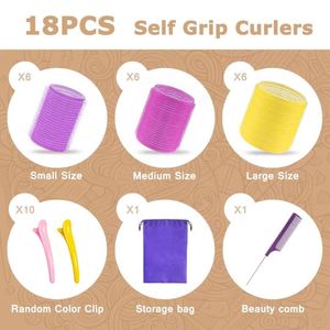 Venta Directa de Fábrica: Set de 18 Rodillos de Plástico sin Calor para el Cabello, 3 Tamaños, Rodillos de Nylon Autoadherentes con Peine y Pasadores - Product Image 4