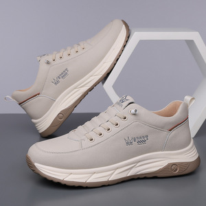 Mocassins en cuir souple pour hommes, chaussures de conduite décontractées, talon bas, blanc cassé, noir uni, lacets avant, épaisseur standard, taille adulte - Product Image 3