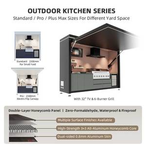 Isla de Cocina Exterior con Persiana Enrollable Manual, Parrilla de Gas de 7 Quemadores, Placa de Inducción, Fregadero de Acero Inoxidable, Refrigerador, Isla de Barbacoa Inteligente - Product Image 5