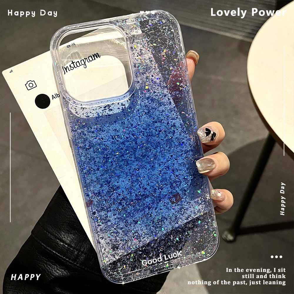 Coque gel pailletée - Bleu porte-bonheur