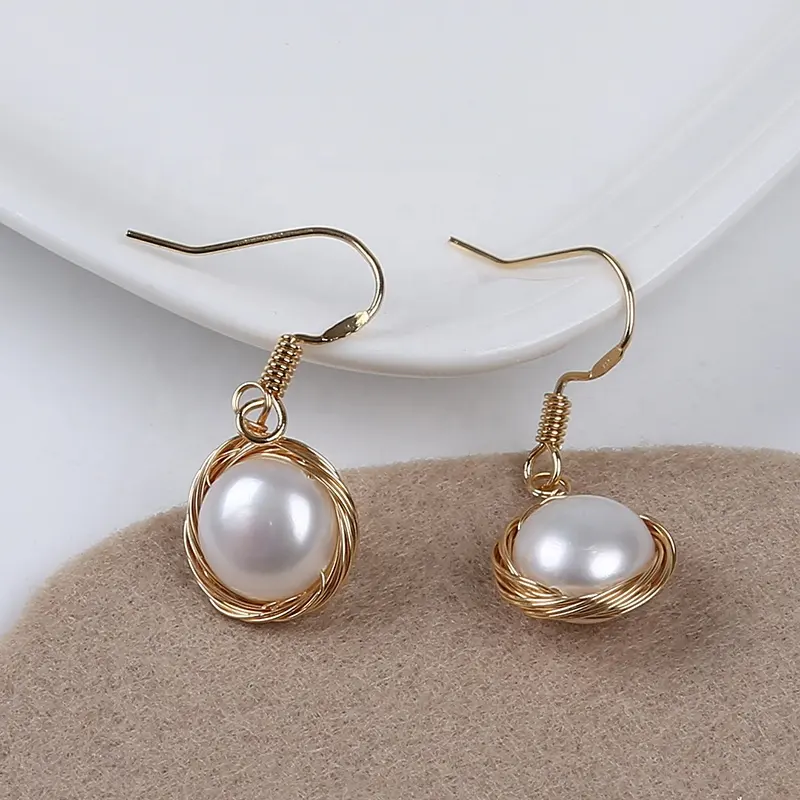 Boucles d'oreilles créoles pour femmes, boutons blancs, 7.5 à 8mm, vente en gros, bijoux cadeau, usine, vente en gros