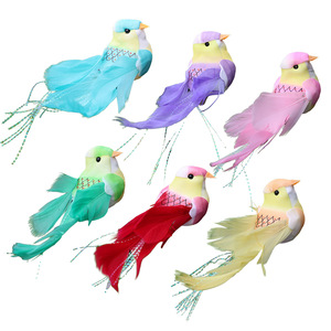 Plume d'oiseau artificielle en <span class=keywords><strong>fourrure</strong></span> animale, colorée avec fil doré, pour branche de jardin, décoration artisanale pour la maison et Noël - Product Image 5