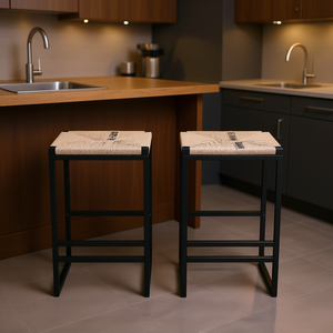 Juego de 2 taburetes de bar modernos con estructura de metal y asiento de tela, silla de barra para cocina, diseño cómodo y elegante - Product Image 2