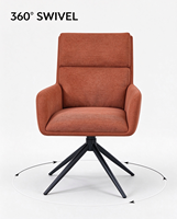 Fauteuil moderne en tissu coloré avec dossier haut et base pivotante à 360 degrés en métal noir robuste, chaise de salle à manger