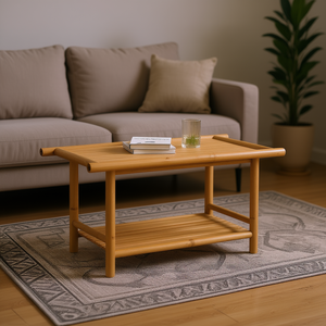 Mesa de Centro de Bambú Natural de 35.4 x 19.7 x 17.7 Pulgadas, Mueble Moderno Minimalista para Sala de Estar con Almacenamiento - Product Image 2