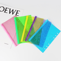 A6 pochette à fermeture éclair, poudre à paillettes transparente, 6 trous, manchon en plastique PVC, feuille transparente de protection, classeur à feuilles mobiles, recharges de documents