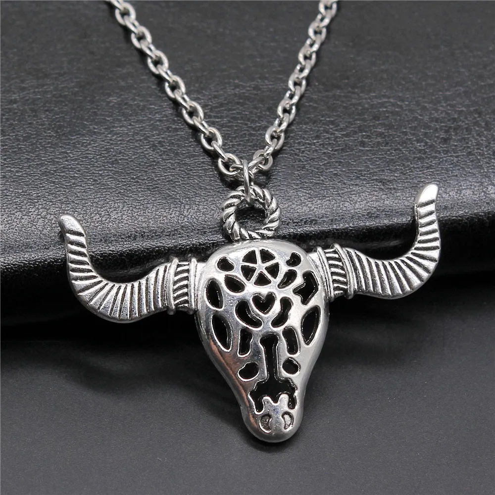 WYSIWYG 50x34mm Antique Silver Plated Antique Bronze Plated Ngau Tau Pendant Necklace For Men N4-ABD-C10222