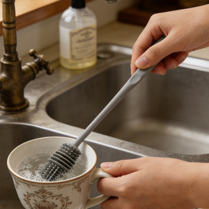 Silicone Cup Brush Long Handle Soft Bristles For Tea Glass Baby Bottle Cleaning - Product Image 1