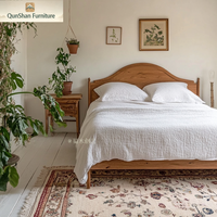 Lit double en bois massif de style vintage 1,8 m, couleur bois naturel, style nordique, design américain simple et moderne