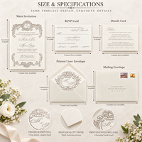 Suite d'invitations de mariage personnalisées avec monogramme en relief, papier texturé, carte RSVP, doublure d'enveloppe, motif floral, vente en gros, faible MOQ