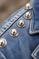 Veste en jean noire pour femme, manches bouffantes, 100% coton, coupe courte, boutons argentés, style streetwear, automne
