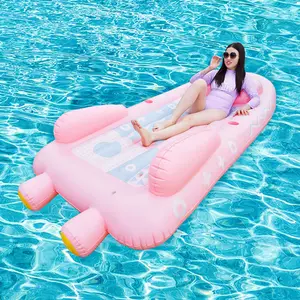 Flotador de piscina inflable de lujo de nuevo diseño, cama de salón flotante de lujo para exteriores con nevera, balsa de playa inflable para adultos