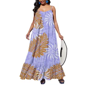 Puletasi seksi Halter kemerli elbise plaj tatil Maxi büyük boy gevşek yağ kadın kıyafetleri polinezya kabile tasarım bayanlar elbise